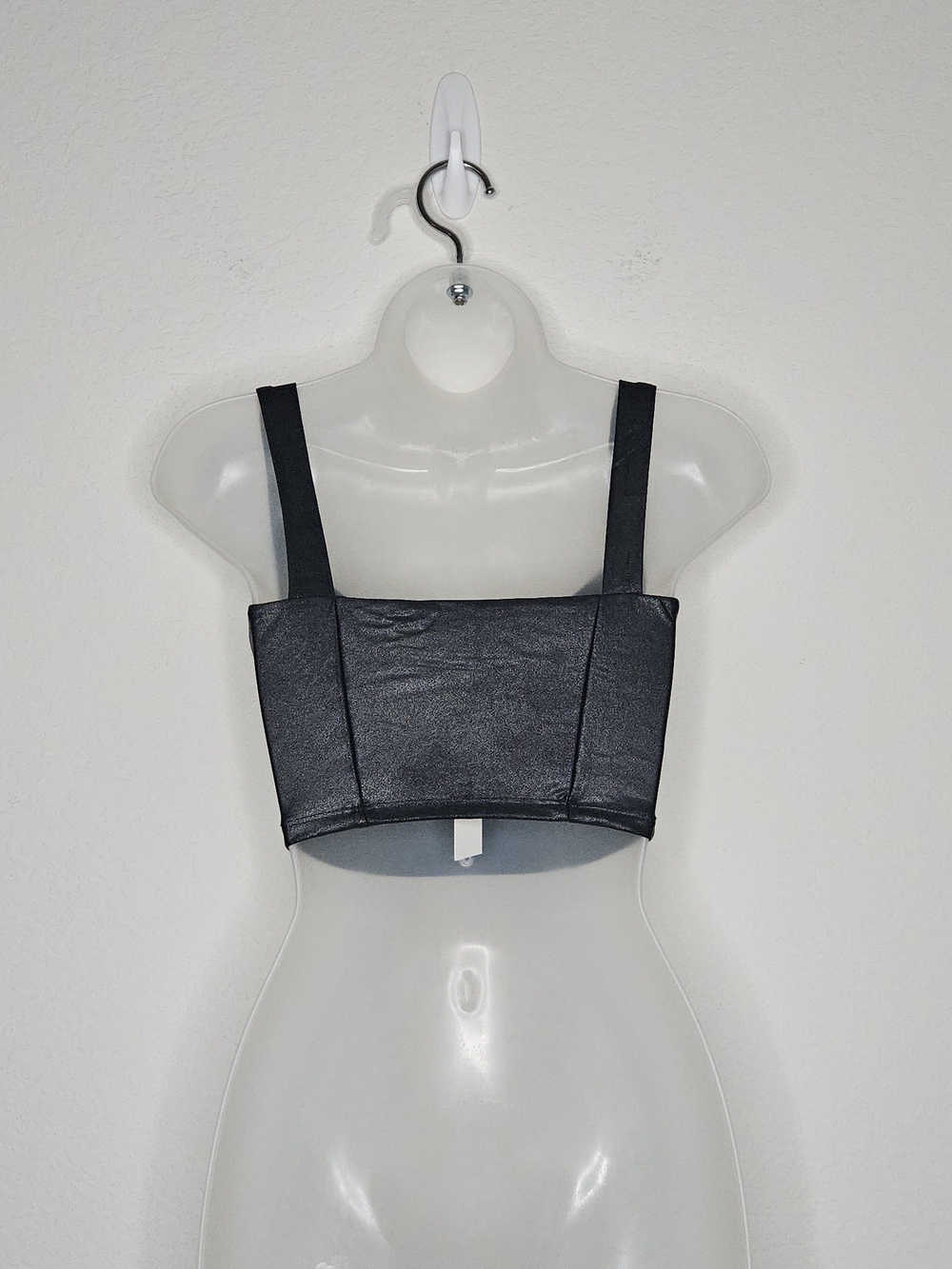Naked Wardrobe Black Faux Leather Bustier Crop Top XS Shiny Corset Style - Picture 5 of 7